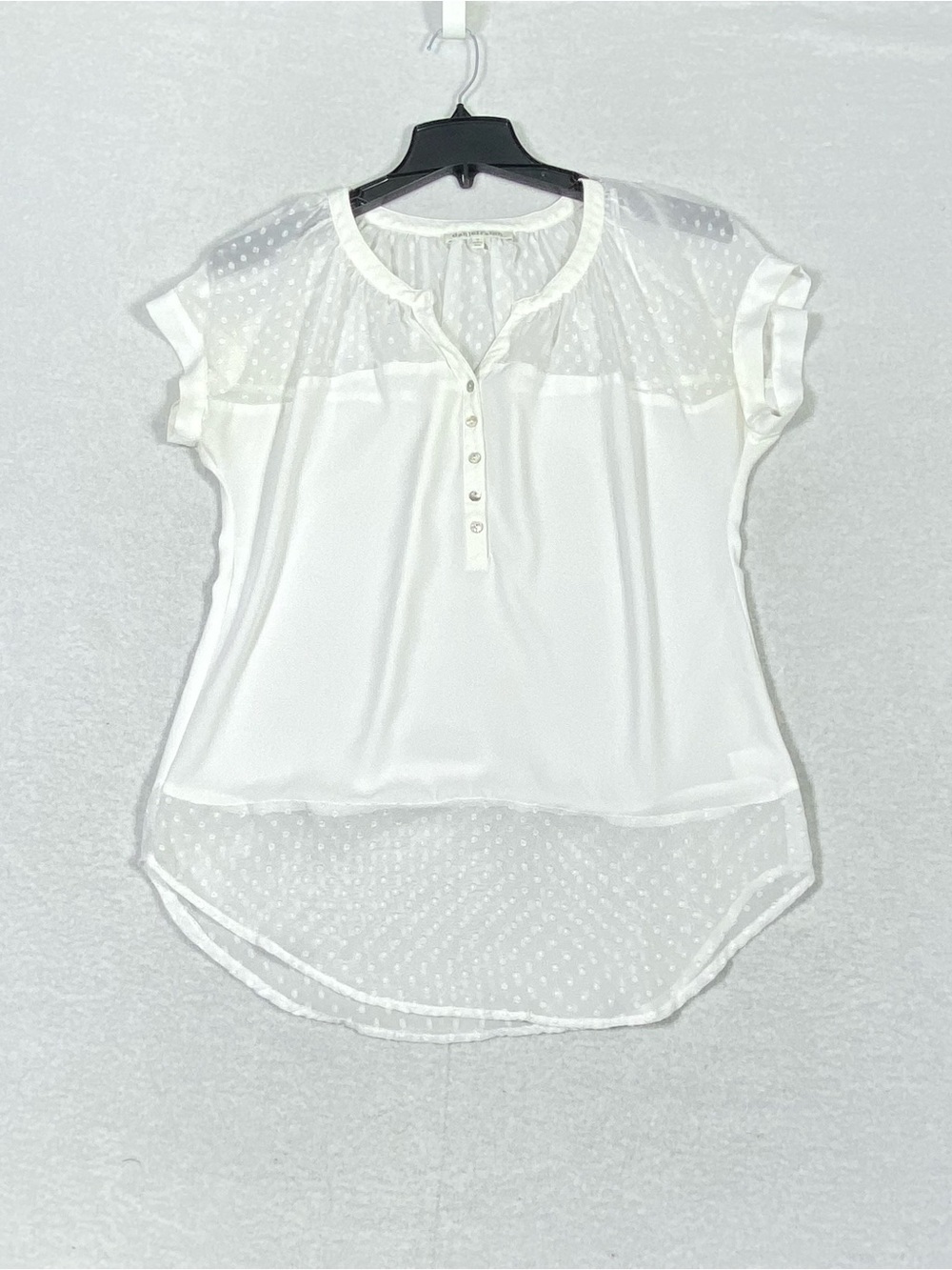 Daniel Rainn Sheer Chiffon Henley Tunic Blouse Women's M Ivory Swiss Dot Panels